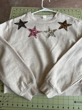 Crewcuts Cream Sweatshirt with Multicolor Sequin Stars